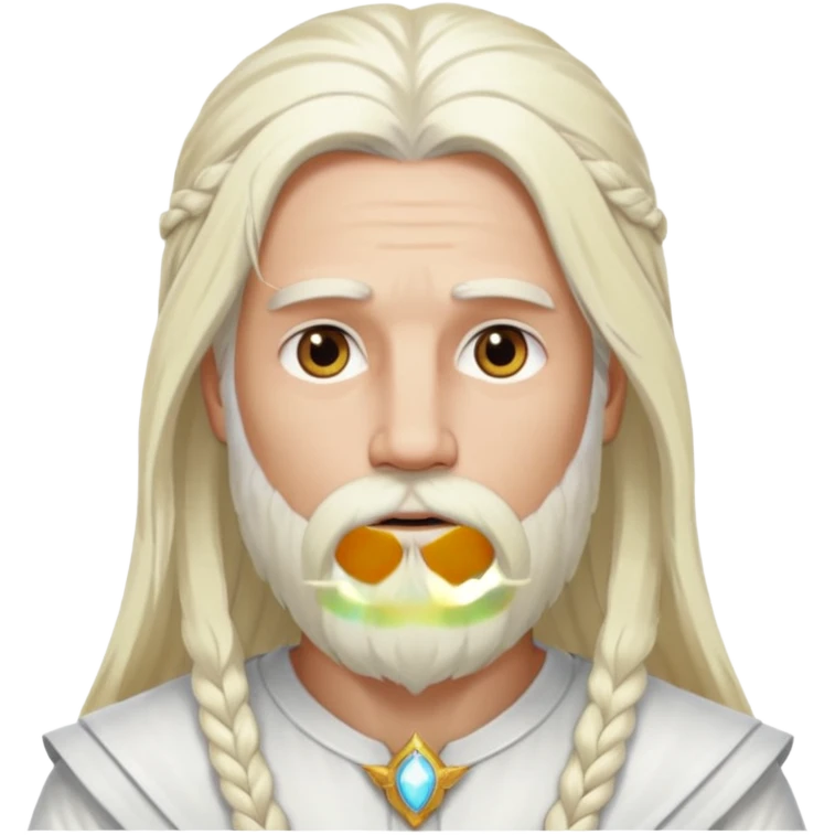 Baldr, God of Light from Gods and Goddesses with long platinum blonde hair and beard, white outfit emoji