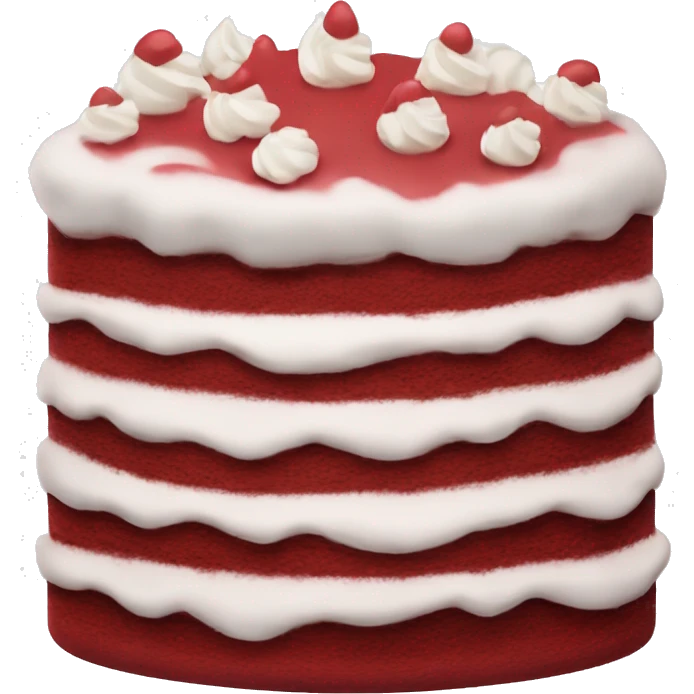 Kawaii red velvet cake  with layers and frosting  and dollops of whipped cream emoji