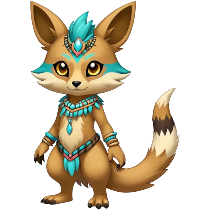 Anthro Sona Cool Edgy Cute Colorful Shy Shamanic Tribal Shiny Fakemon-Fantasy-Creature Full Body emoji