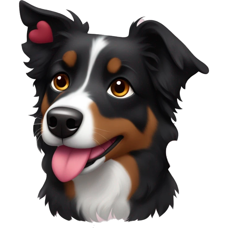 Small black australian shepherd dog surrounded by maroon hearts emoji