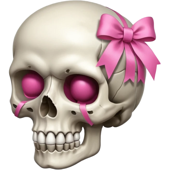 A skull with a small pink ribbon on the side of its head💀 emoji