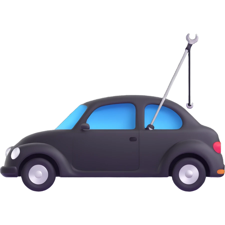 matte black minimalist car icon with fine silver lines for contrast, subtle rod or hook tool clearly touching a visible dent, simple and clean, focus on dent repair emoji