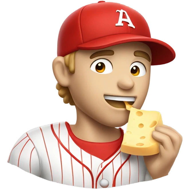 Caucasian Baseball player with red hat and red jersey eating cheese emoji
