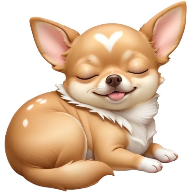 Cinematic Meme-Worthy Chubby Sleeping Fawn Chihuahua Portrait Emoji, Head resting peacefully with a contented smile, showcasing a delightfully chubby build and a luxuriously soft fawn coat, eyes shut in a serene nap, Simplified yet hilariously adorable features, highly detailed, glowing with a soft, drowsy light, high shine, relaxed and utterly lovable, stylized with an air of playful laziness, bright and heartwarming, soft glowing outline, capturing the essence of a comically sleepy Fawn Chihuahua, so meme-worthy it feels like it could instantly become the next viral sensation of adorable slumber! emoji