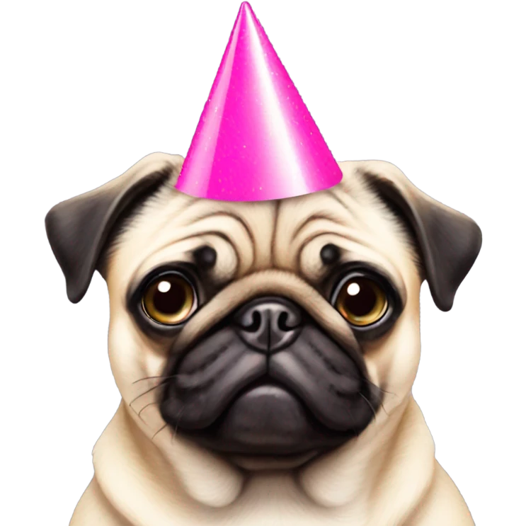 Pug with pink nails and a party hat emoji