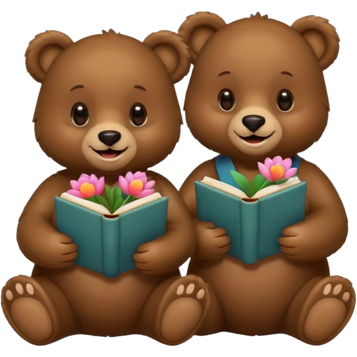 Bears reading books + flower emoji