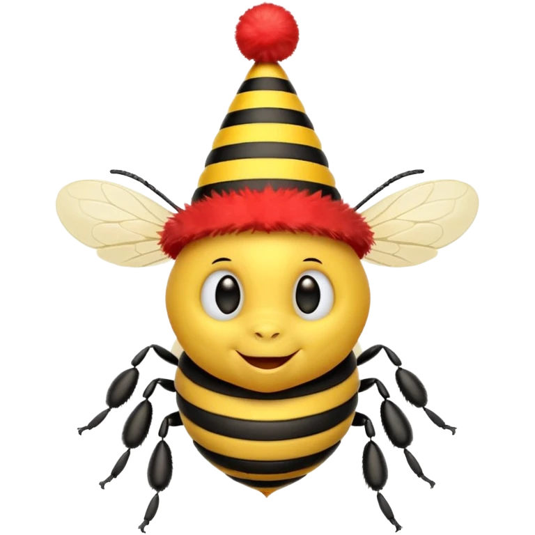 Bees with red Birthday Hat, Happy bee with striped party hat emoji