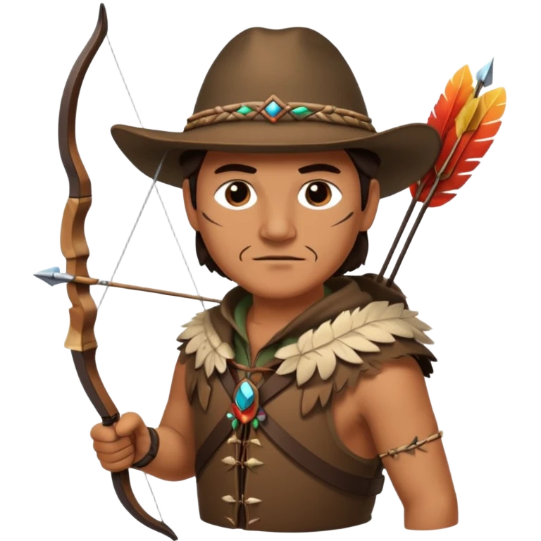 The classic middle-aged hunter with a bow and arrow on his back, dressed in brown with decorations made of feathers or bone teeth emoji
