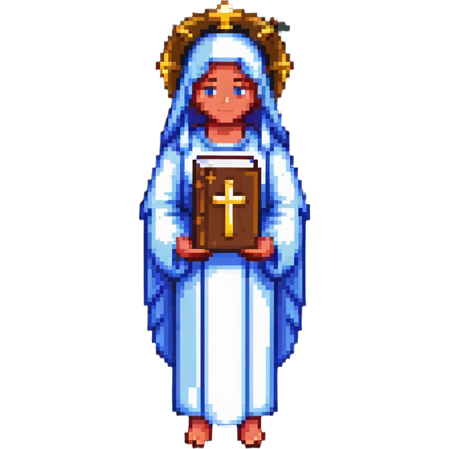 spiritual figure holding a Bible, pixel art style emoji