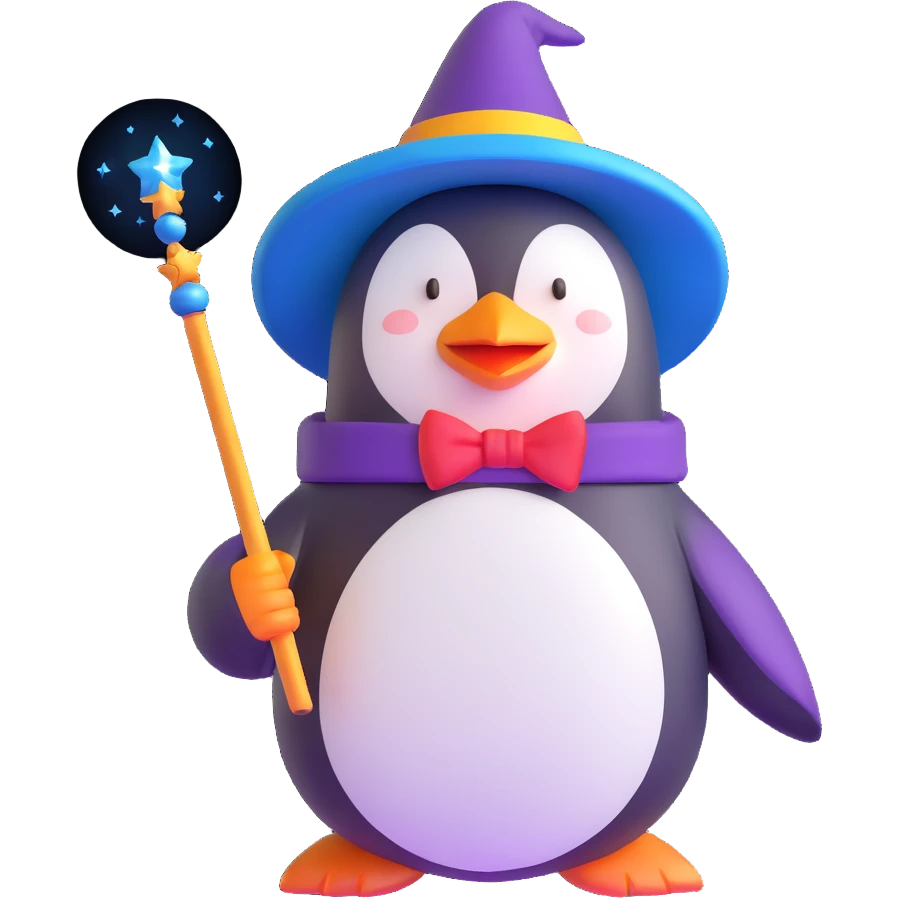penguin wizard with magic wand emoji