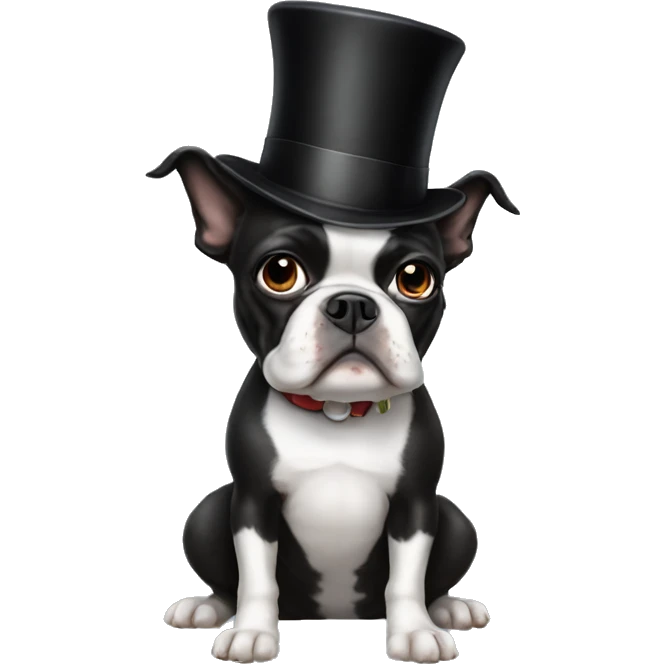 Boston terrier wearing a top hat emoji