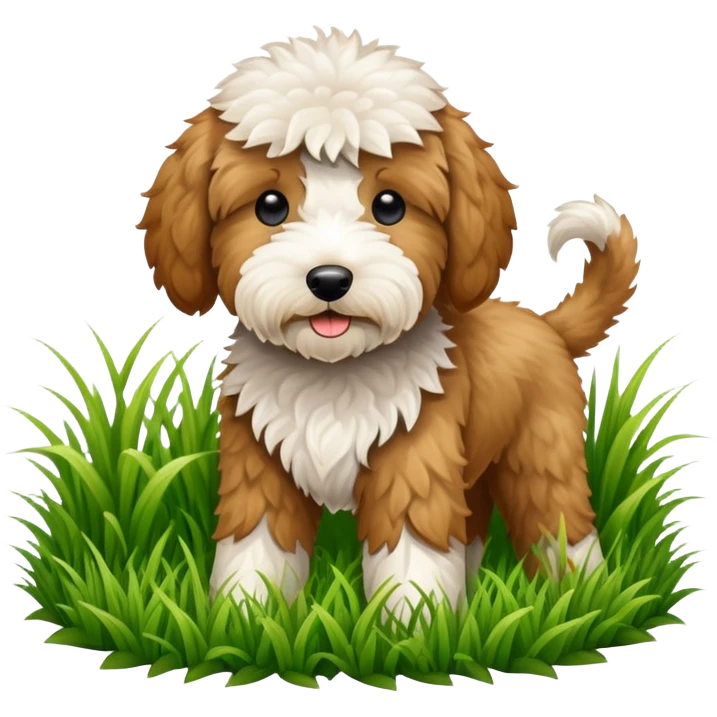 Golden doodle cutting grass emoji