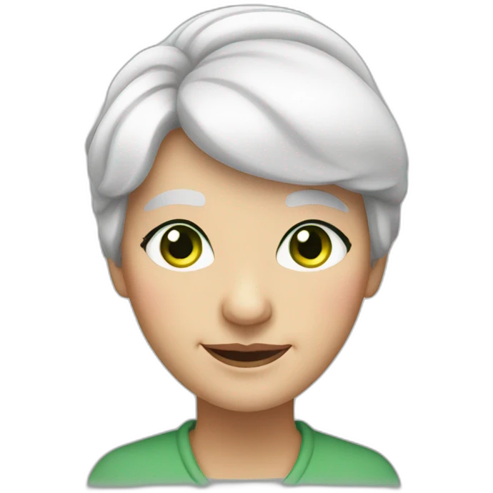 old woman grandma with white hair in a bun, white skin, green eyes emoji