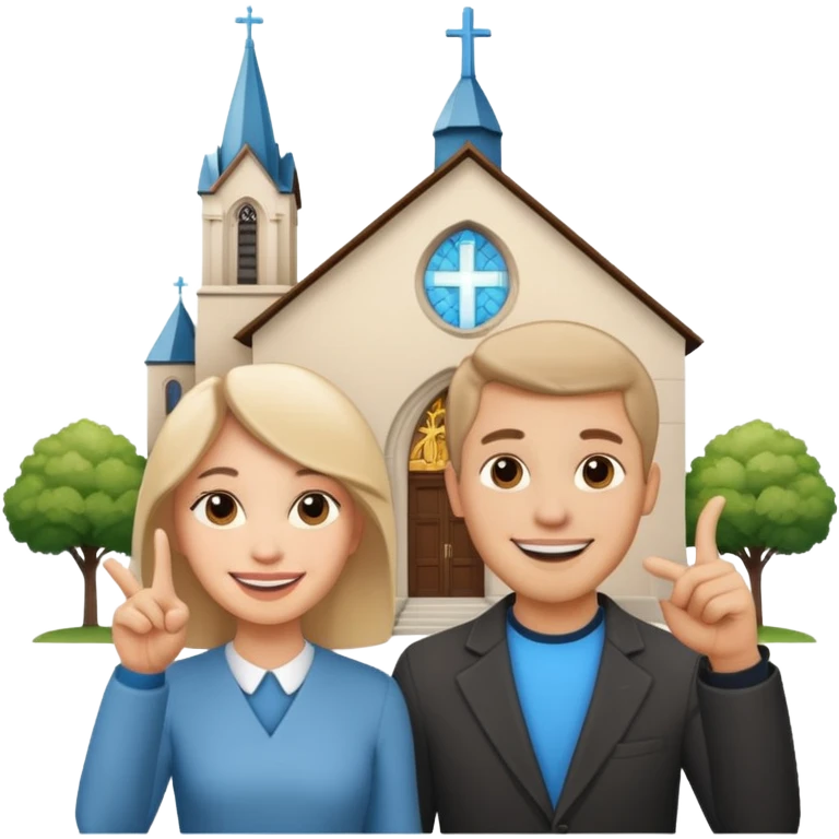 couple pointing to a church in the background emoji