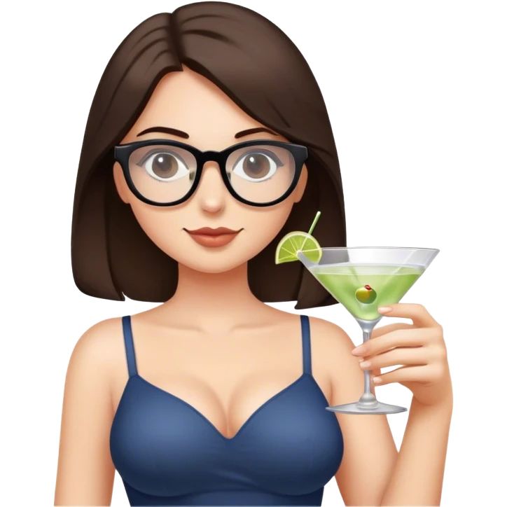 white girl shoulder length dark brown hair glasses and busty holding a martini emoji