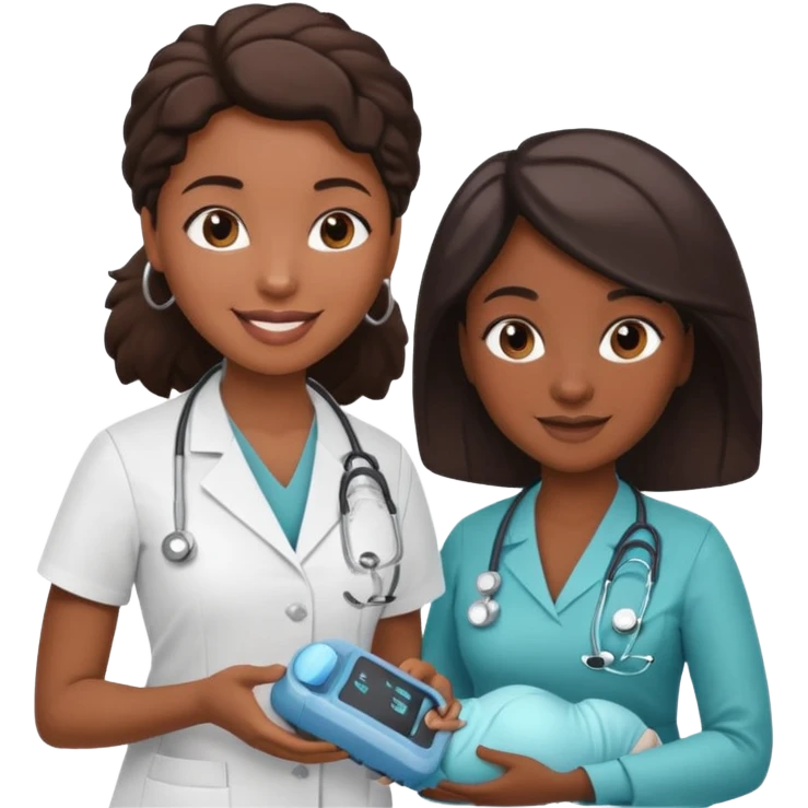 black female doctor and white ultrasound technician performing a fetal ultrasound emoji