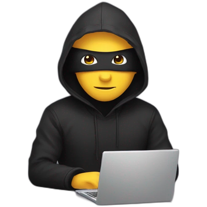Developer with a black hood behind his computer and taping on his keyboard emoji