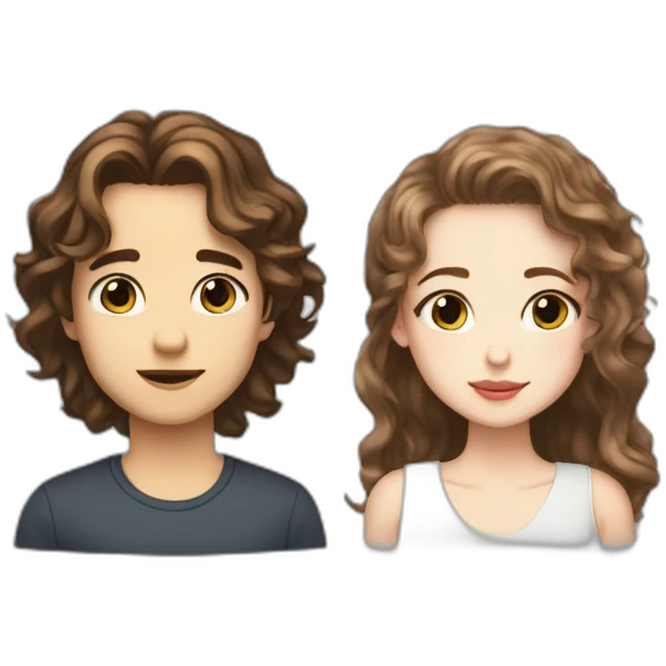 tall boy wavy hair and short girl straight hair white skin brown hair kiss emoji