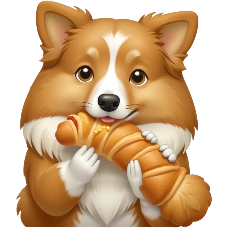 Light Shetland sheepdog eating croissant emoji