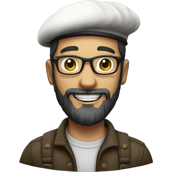 man, beret, beard, glasses, white skin, smile, full-body "slim" emoji