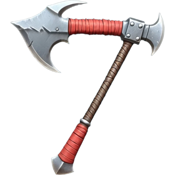 savage barbarian axe object icon, spiked double blade, battle-worn metal, scratches, heavy fantasy weapon, 3D cartoon, mobile game icon style, centered, clean background, no text, no watermark

 emoji