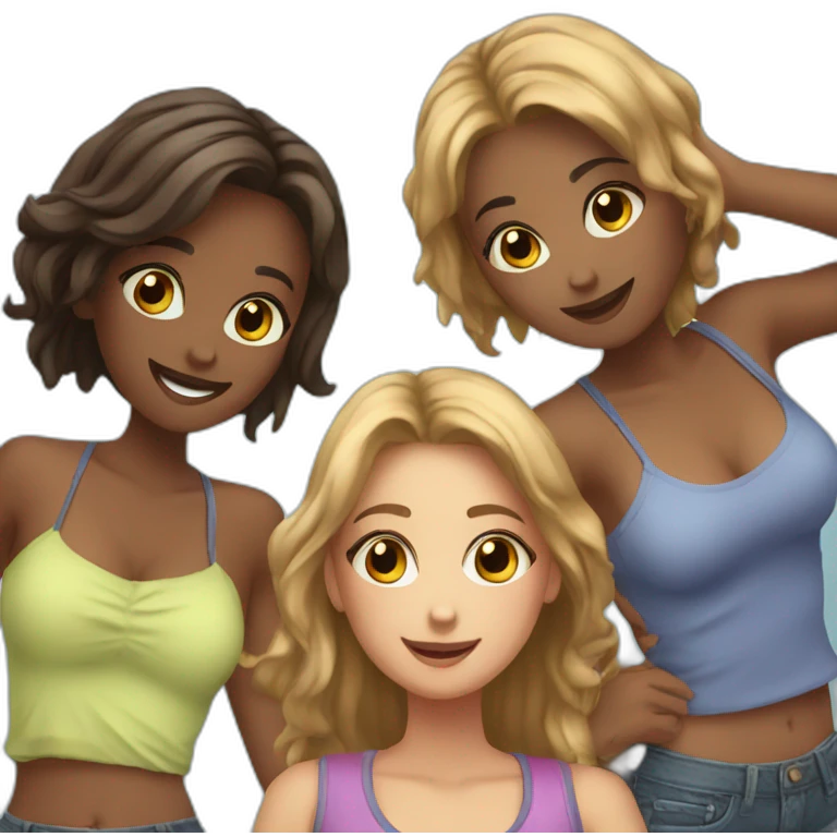 Three girl friends having fun cute  emoji