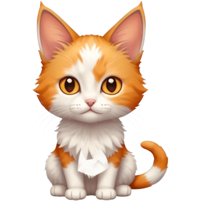full body of very small + skinny ginger and white kitten with deep orange eyes and triangular shaped face emoji
