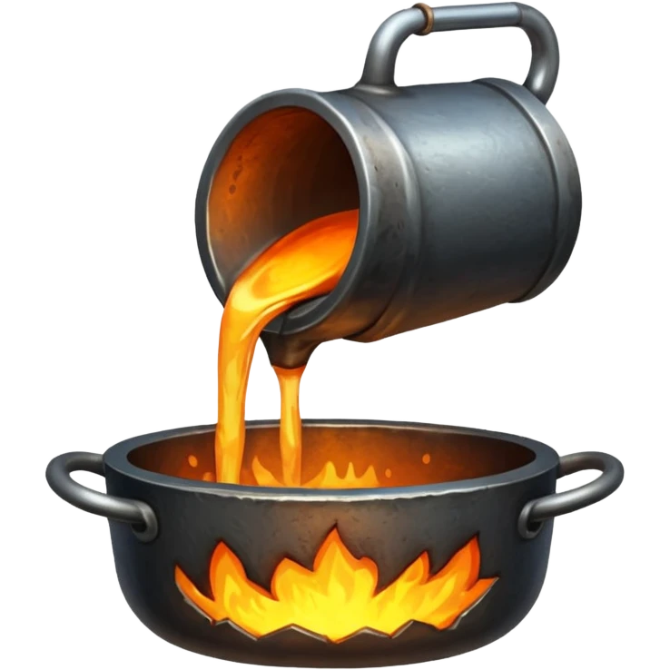 The crucible pours out metal, pixels. emoji