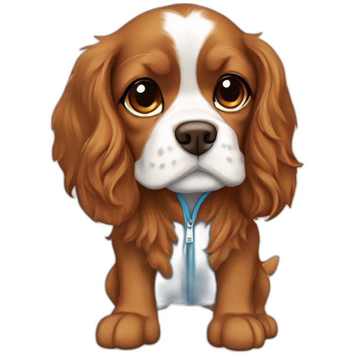 Brown/golden cavalier King Charles spaniel dog with blue hoodie emoji