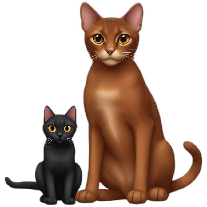 Dark red Abyssinian cat and black kitten with small white speck emoji