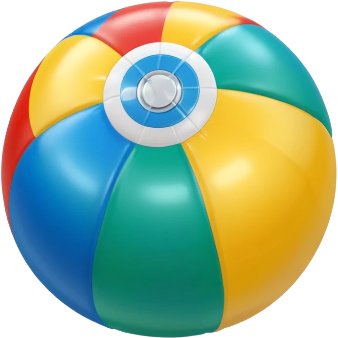 3D render of Beach Ball made of shiny inflatable vinyl, visible seam lines, air valve, highly reflective plastic texture, pool toy aesthetic, Apple emoji style, isolated on white background --v 6.0 emoji
