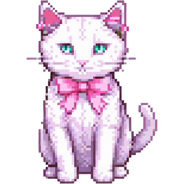 white cat with pink ribbons emoji