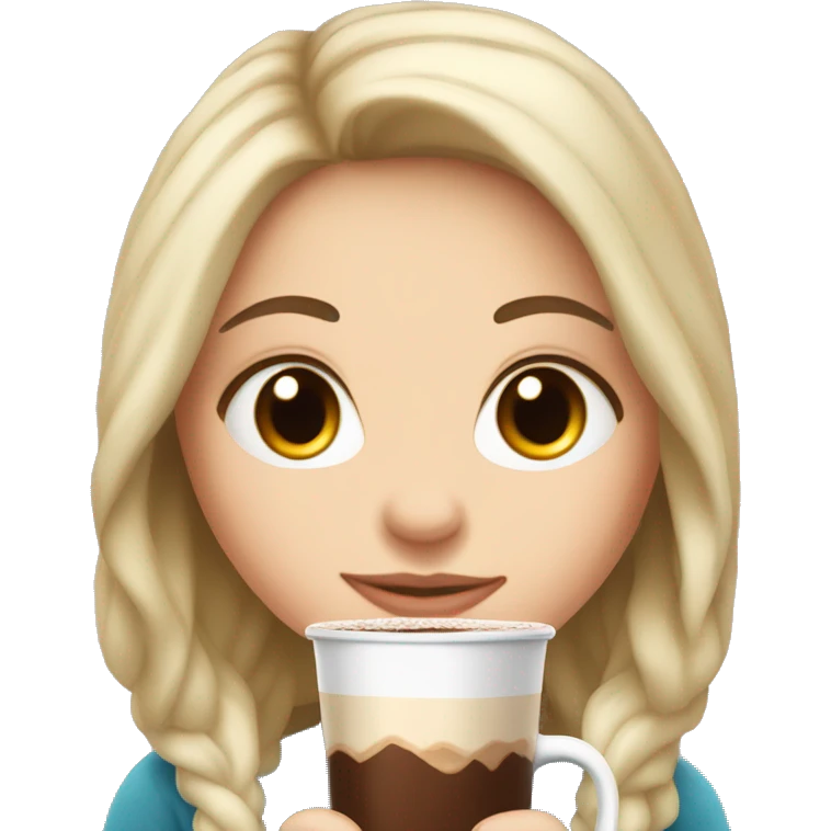 white girl with black long hair and a hot chocolate emoji