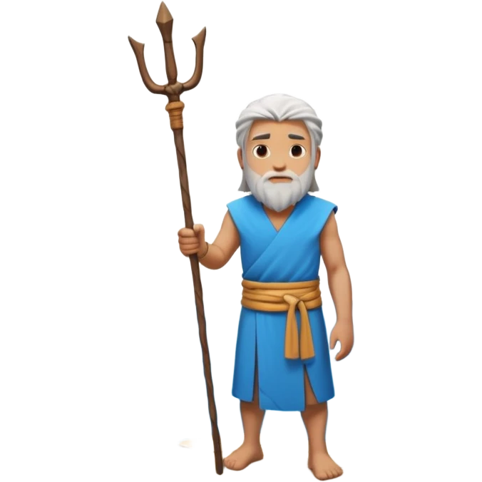 iOS-style 3D emoji: wide blue sea split into two towering water walls, dry path in the middle, Moses standing at the center holding a staff upright emoji