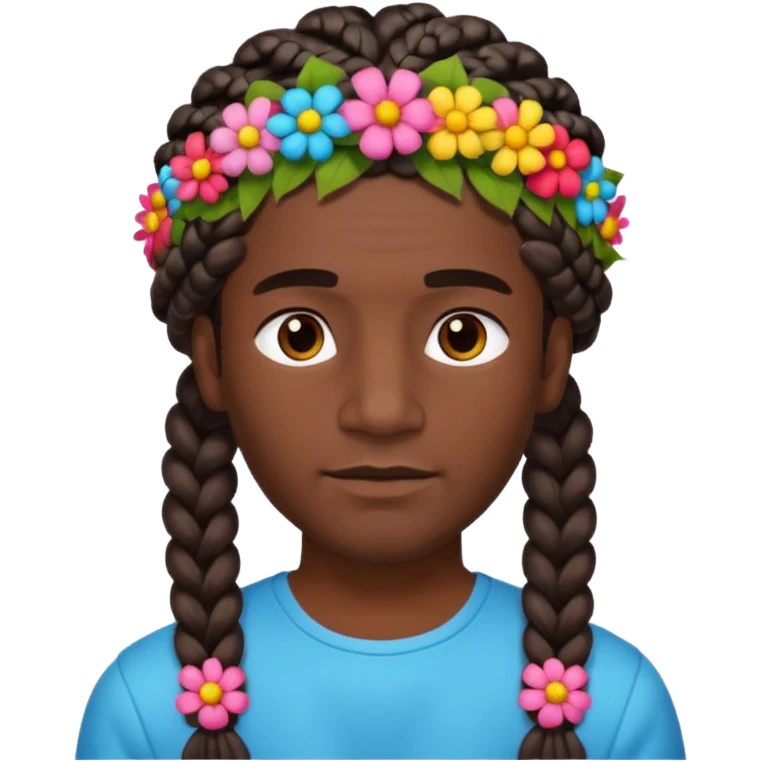 big braided man face wiith big visible braids and headband and flowers on head emoji