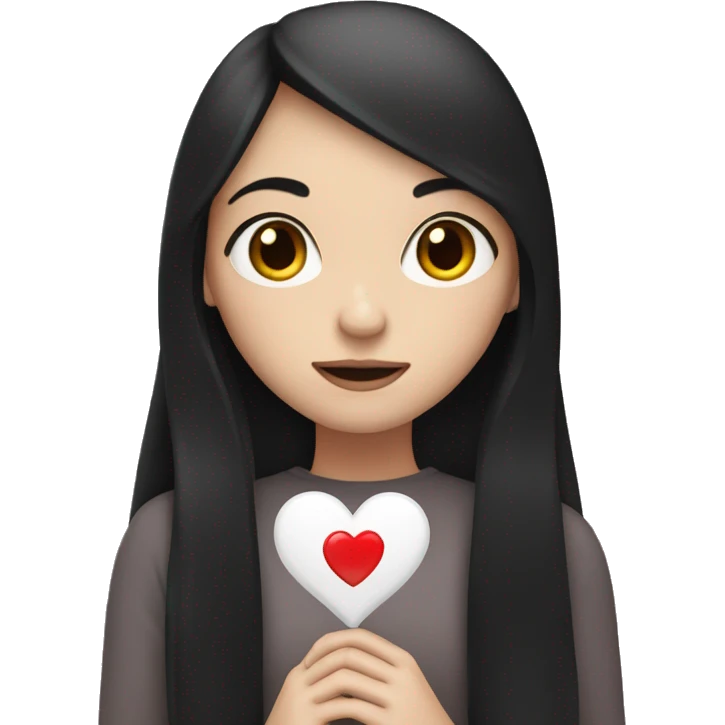 Pale girl with long black hair holding heart in her hands  emoji