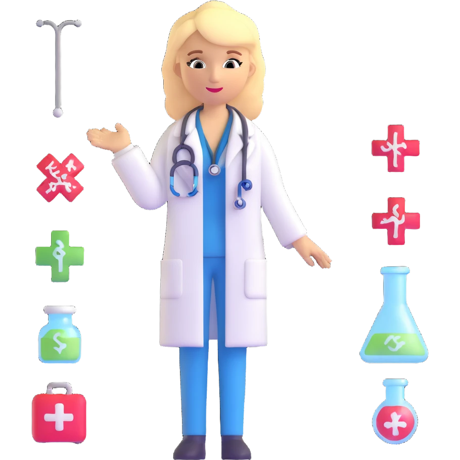 blonde woman doctor with medical symbols emoji