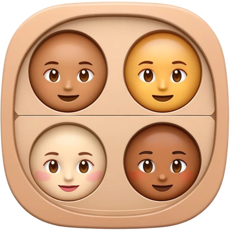 3D emoji-style makeup item, a round face sculpting palette with three sections in natural skin-tone shades (highlight, contour, and bronzer). Clean lighting, soft shadows, pastel aesthetic, Apple-style emoji, glossy and minimalistic look. emoji
