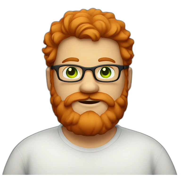 A red-haired fat guy with green eyes and withglasses and a beard emoji