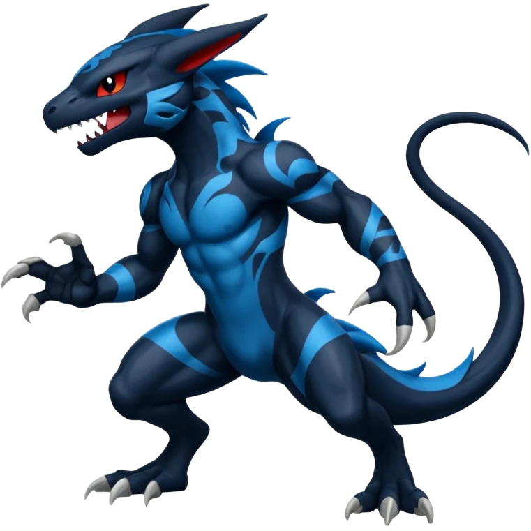 Black and Blue Venom-Stitch-Zekrom-Salandit-Sneasel-fusion, full body, tribal markings  emoji