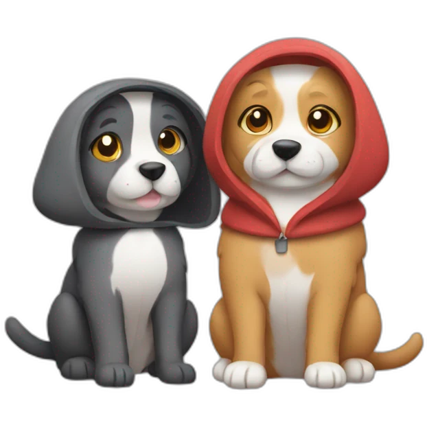 Dog and cat wearing a hoodies and hugging each other emoji