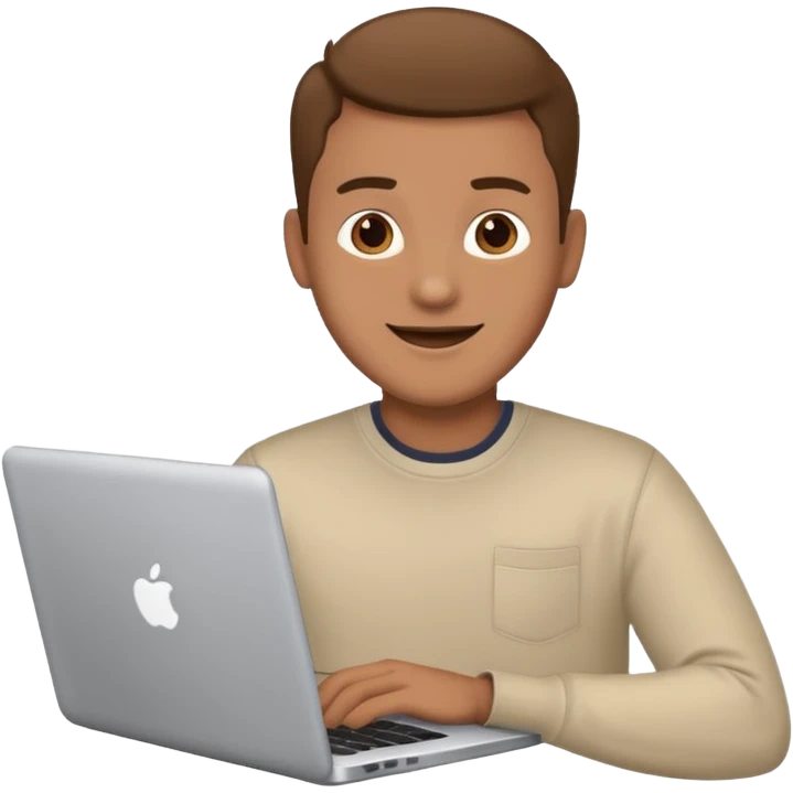 happy man on laptop with light brown skin color , emoji