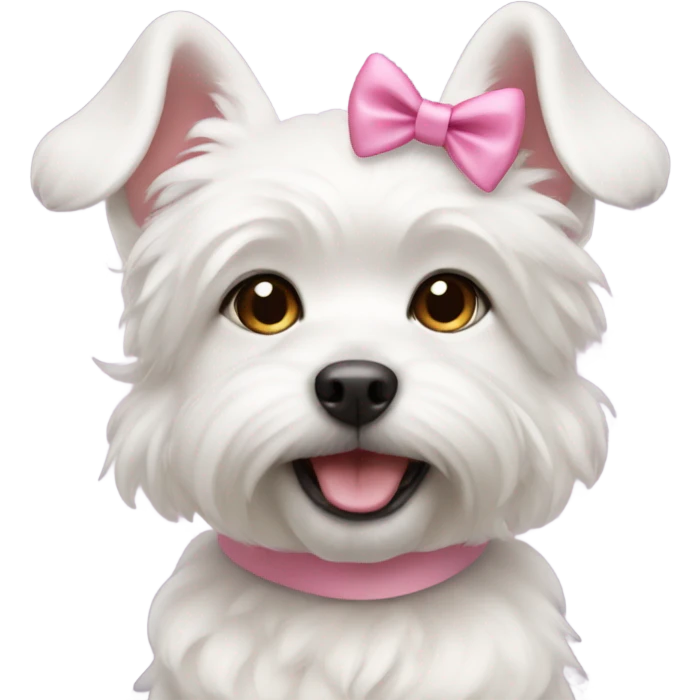 ￼ a white dog, cute dog with a bow that’s pink pink emoji