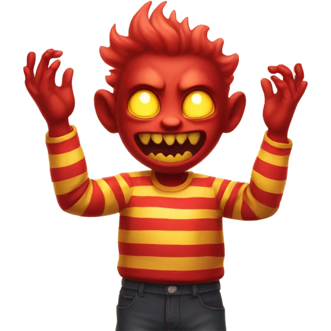 Evil red glowing eyed demon clapping hands wearing a yellow and red stripped shirt  emoji
