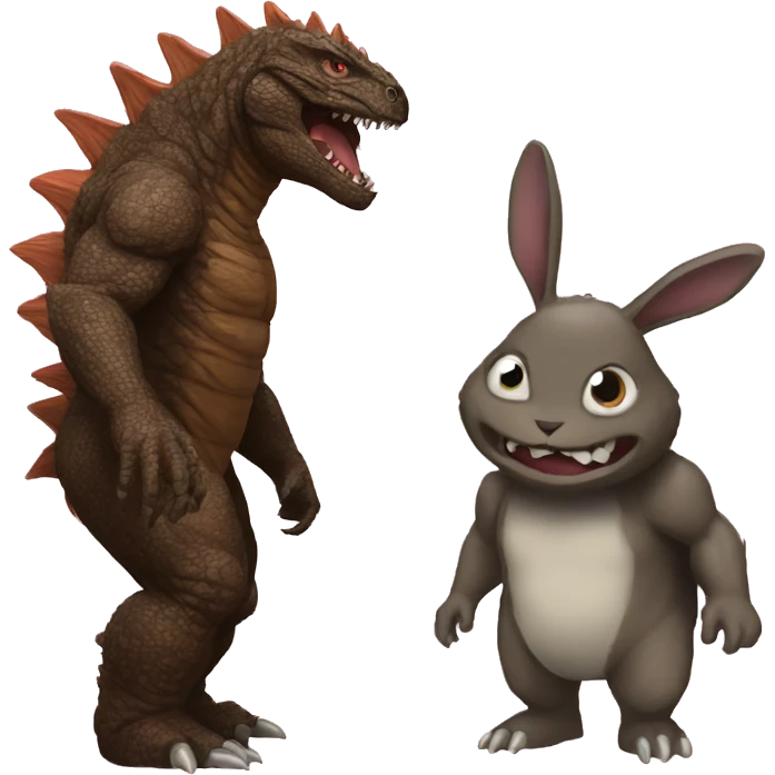 Brown Godzilla versus mutant bunny emoji