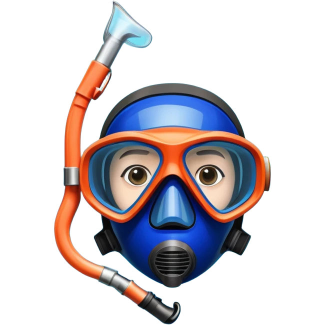 An icon featuring a close-up of a freediving mask and snorkel, with a breath-holding diver's fins, set against a vibrant underwater world. The design includes coral reefs, fish, and bubbles, symbolizing the serene beauty and thrill of freediving. Transparent background highlights the calm emoji