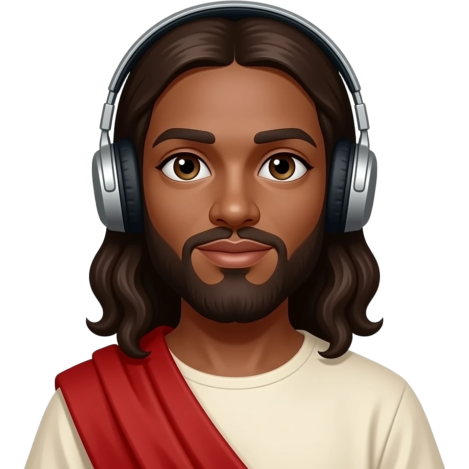 African American light skin complextion Jesus Christ wearing tunic and headphones emoji