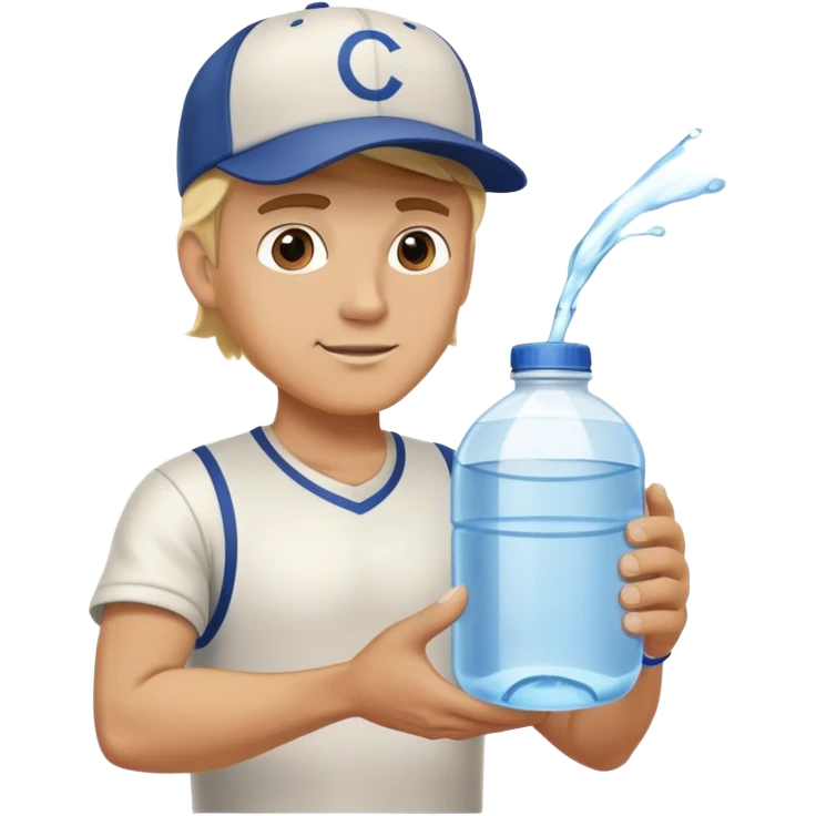 Blonde man wearing baseball cap delivering large jug of water  emoji