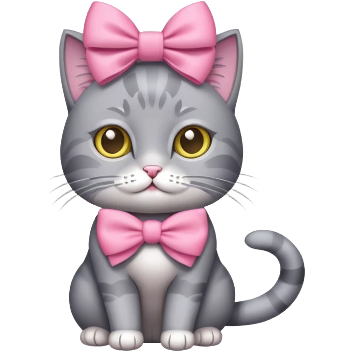 Grey cat pink bow emoji