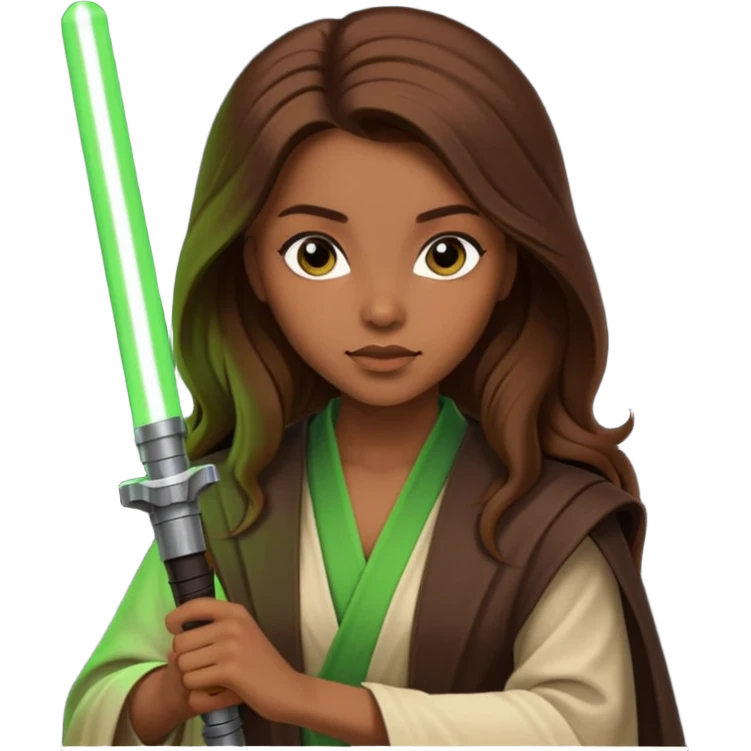 Ios 18, starwars green lightsaber jedi woman long brow hair  emoji